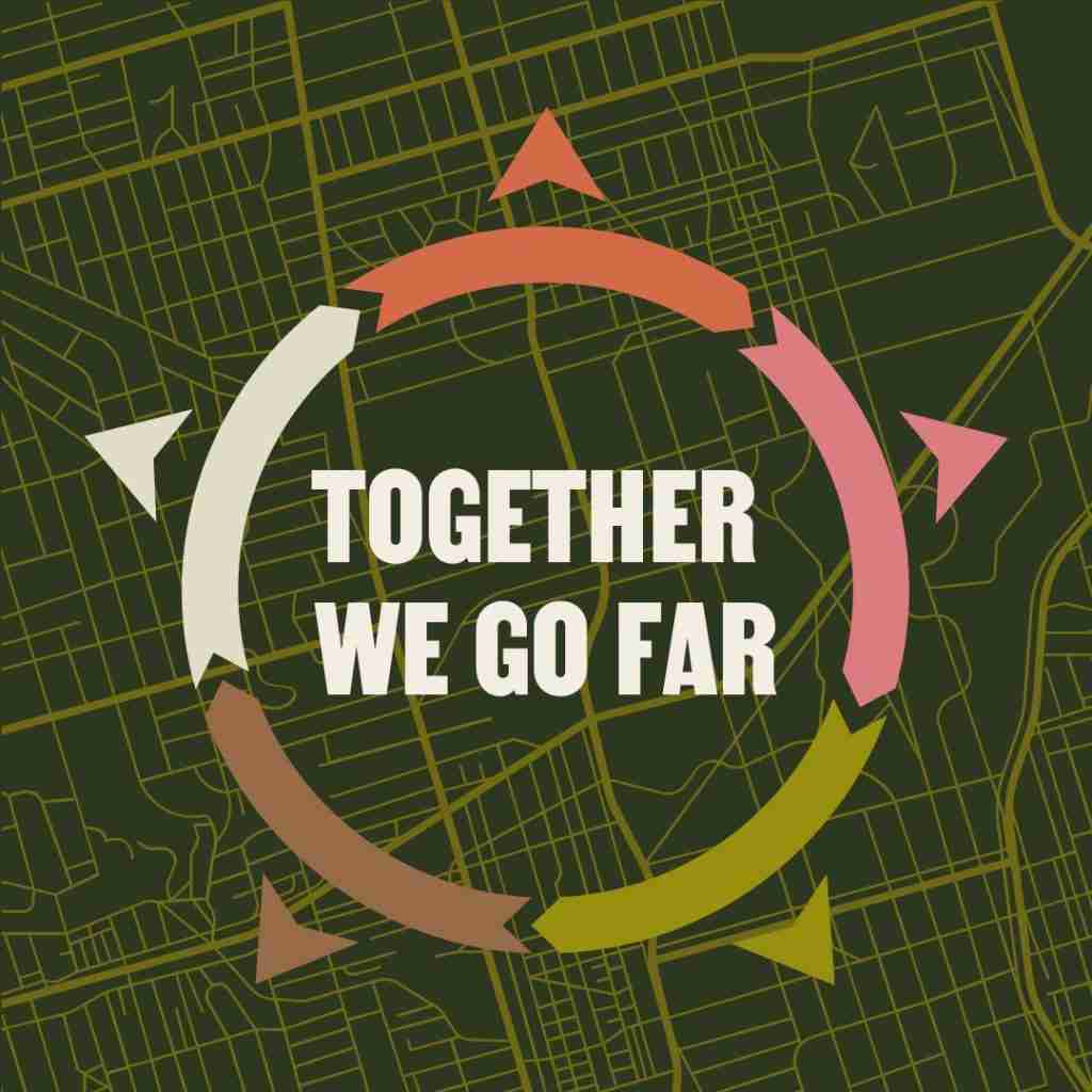 Roadmap of Possibility Logo made to look like a map locator or compasas. Together we go far is in the middle